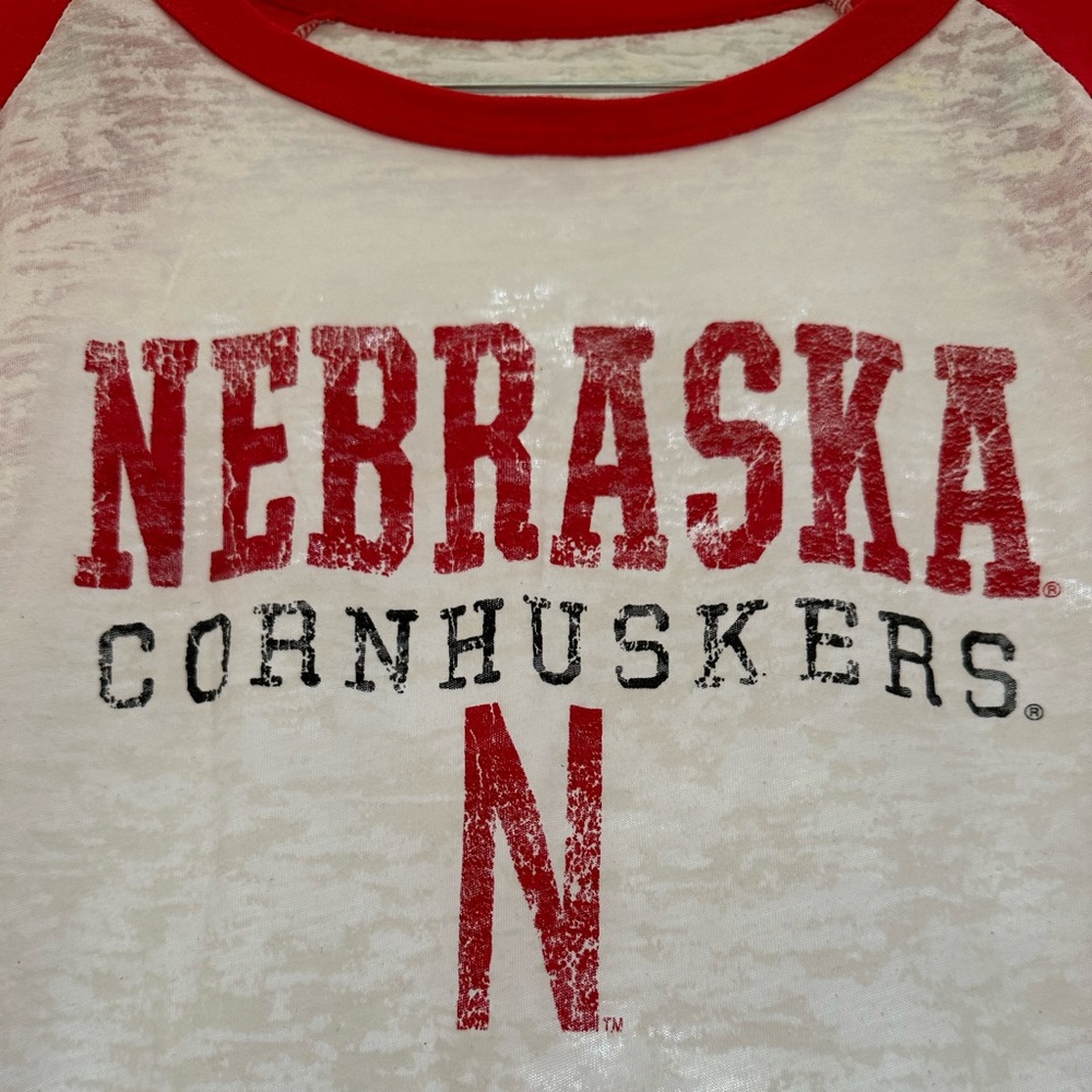 Nebraska Cornhuskers Huskers 3/4 Sleeve Burnout Shirt Top Large - Picture 4 of 11